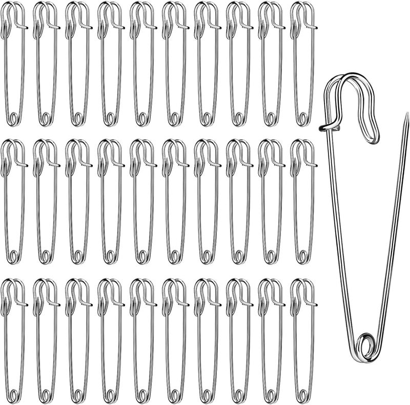 Ftyiwu Large Safety Pins, 30 Pack Heavy Duty Safety Pins 2 Inch, Stainless Steel Safety Pin for Clothes, Blankets, Laundry, Leather Canvas, DIY Crafts (Silver) - Image 1